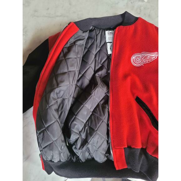 VTG 90s DELONG Detroit Red Wing NHL Quilted Varsity Jacket Wool Suede USA L MINT - Picture 4 of 14